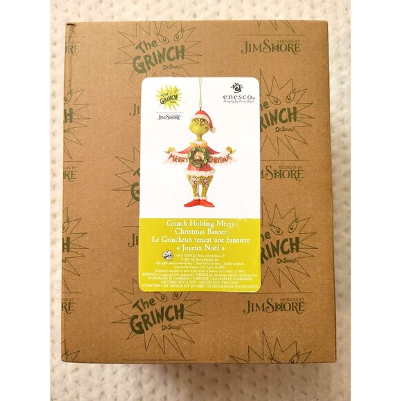 NIB Jim Shore Grinch Holding Merry Christmas Banner 5.25" Ornament 6015226 - Picture 3 of 3